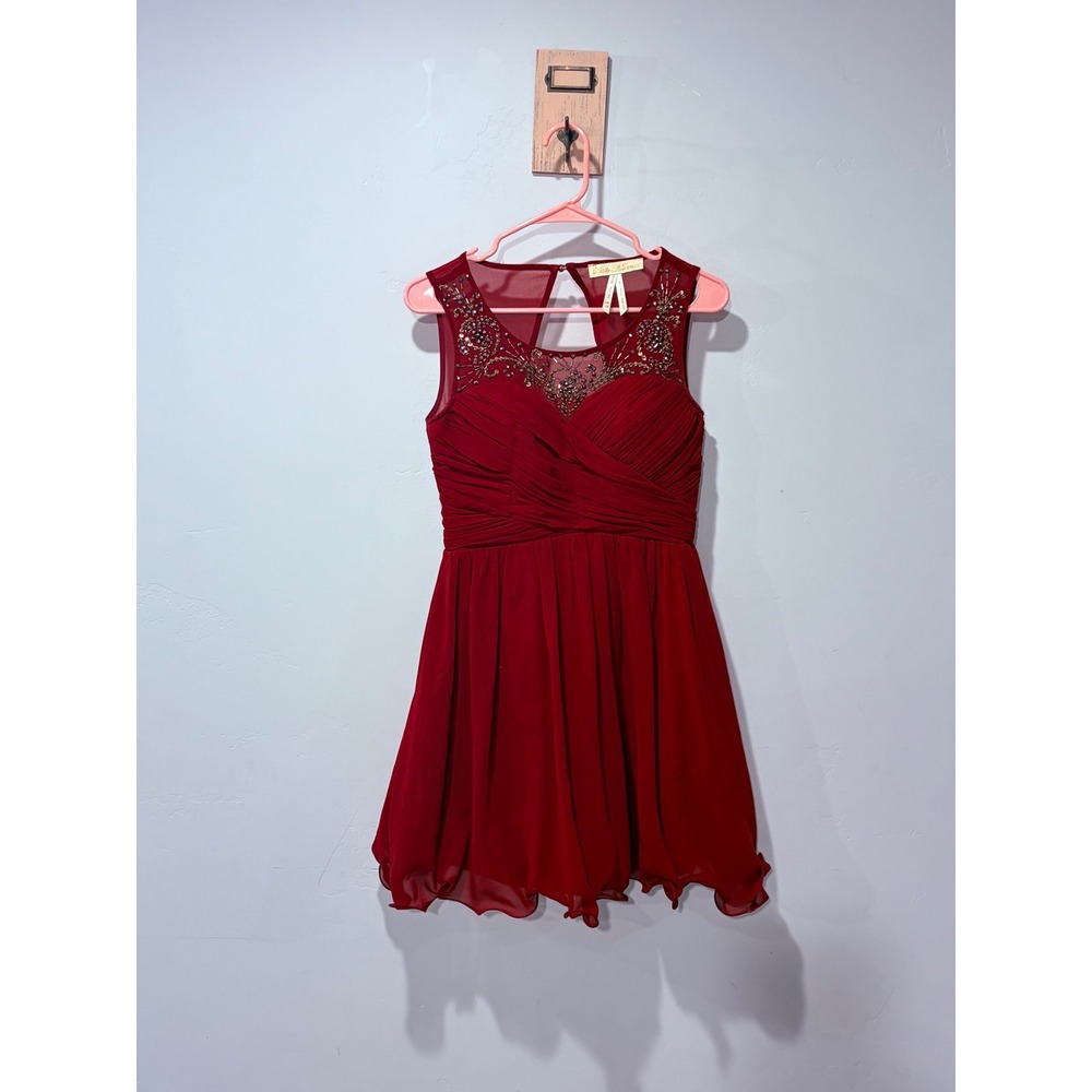 Little Mistress Red Embellished Mesh Neck Cocktail Dress UK 10 US 6